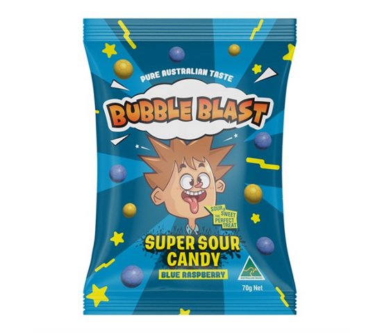 Bubble Blast Super Sour Candy Blue Raspberry 70g – Tom's Confectionery ...