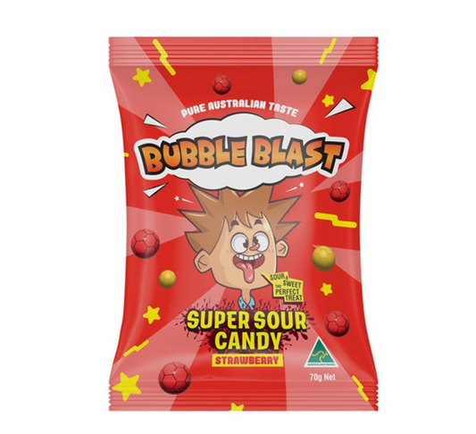 Bubble Blast Super Sour Candy Strawberry 70g