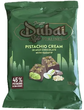 Bergen Dubai Pralines Pistachio Cream 120g - Tom's Confectionery Warehouse