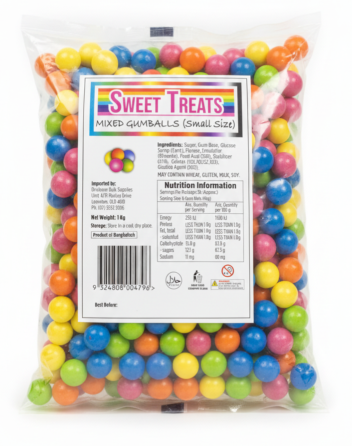 Sweet Treats Mixed Gumballs (small size) 1kg - Tom's Confectionery Warehouse