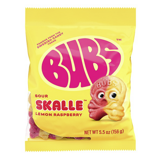 Bubs Sour Skull Lemon Raspberry 156g - Tom's Confectionery Warehouse