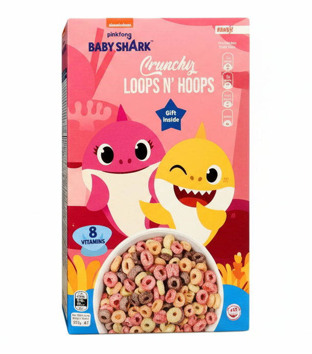 UK Baby Shark Loops N Hoops Cereal 375g - Tom's Confectionery Warehouse
