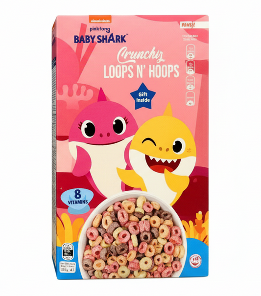 UK Baby Shark Loops N Hoops Cereal 375g - Tom's Confectionery Warehouse