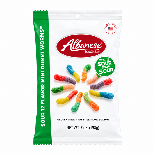 US Albanese 12 Flavour Sour Mini Gummi Worms 198g