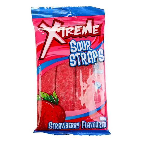 X-Treme Sour Straps Strawberry 160g - Tom's Confectionery Warehouse