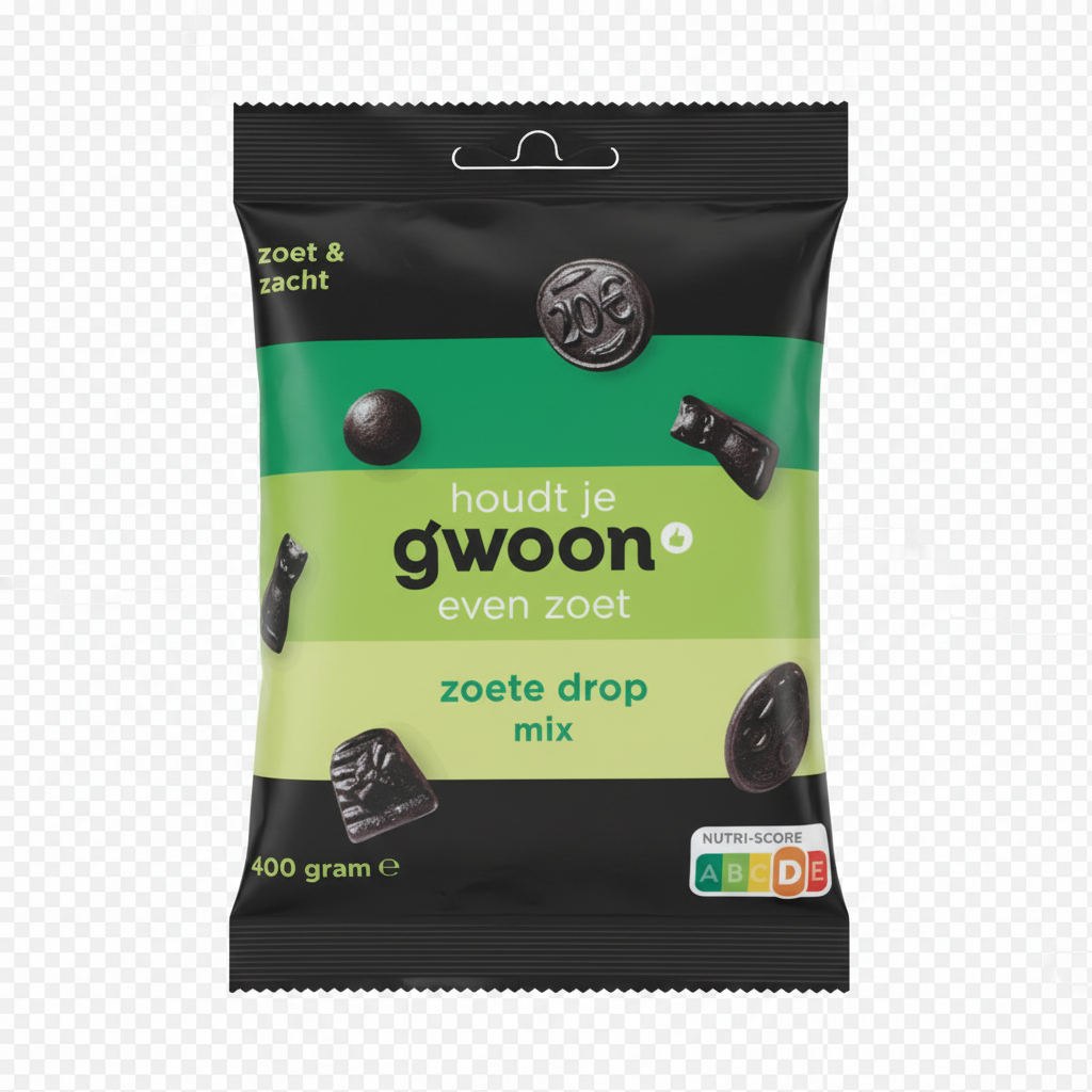 Gwoon Sweet Liquorice zoete drop mix 400g product photo on a transparent background