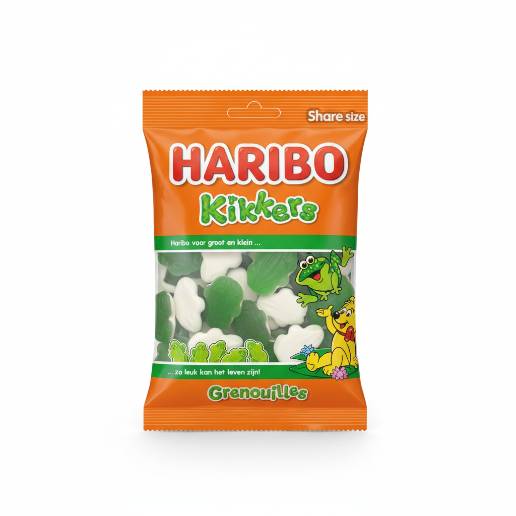 Haribo Frogs 250g product photo with tidy packaging on a clean background