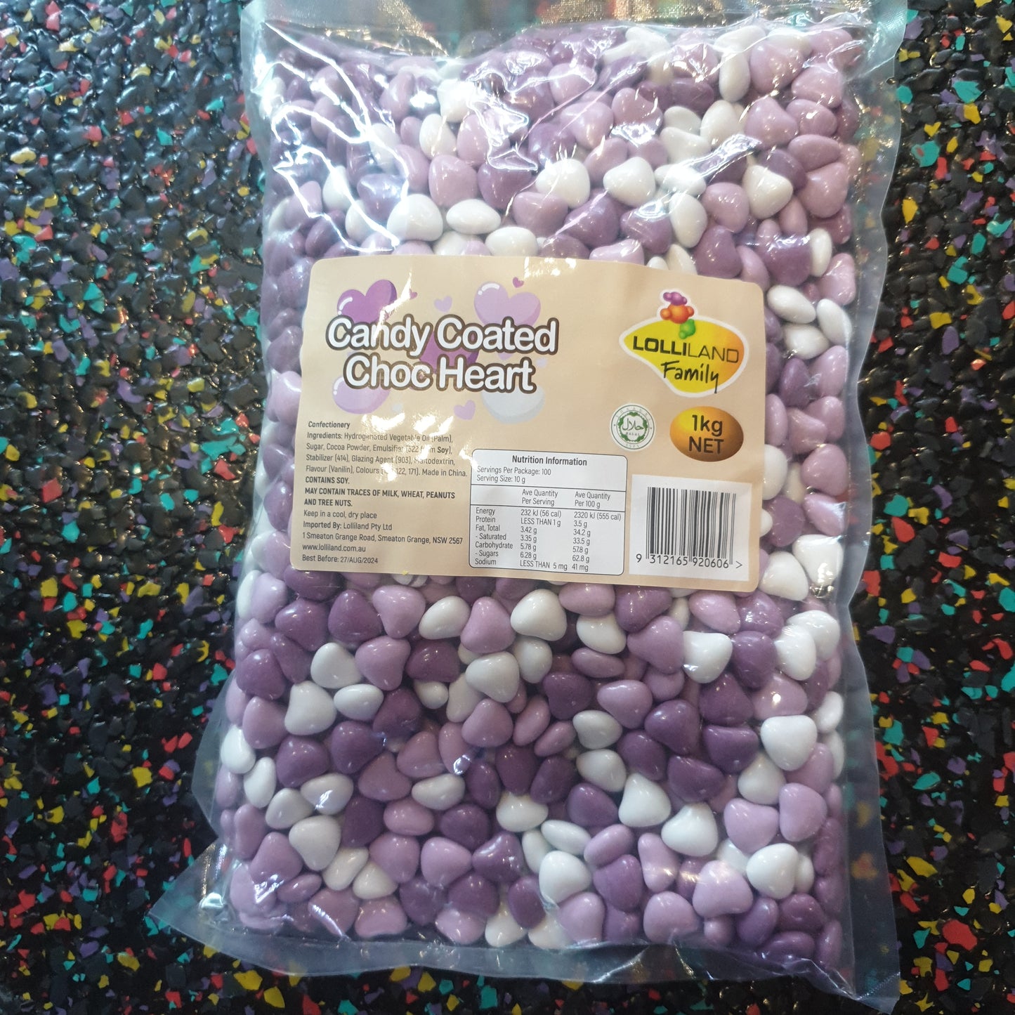 Lolliland Candy Coated Choc Heart Purple 1KG