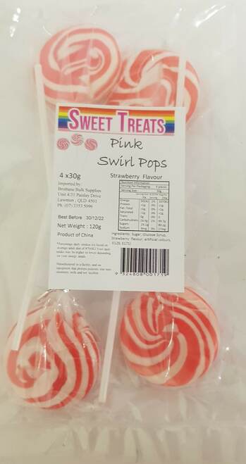 Sweet Treats 4 Pack Lollipops Pink Strawberry