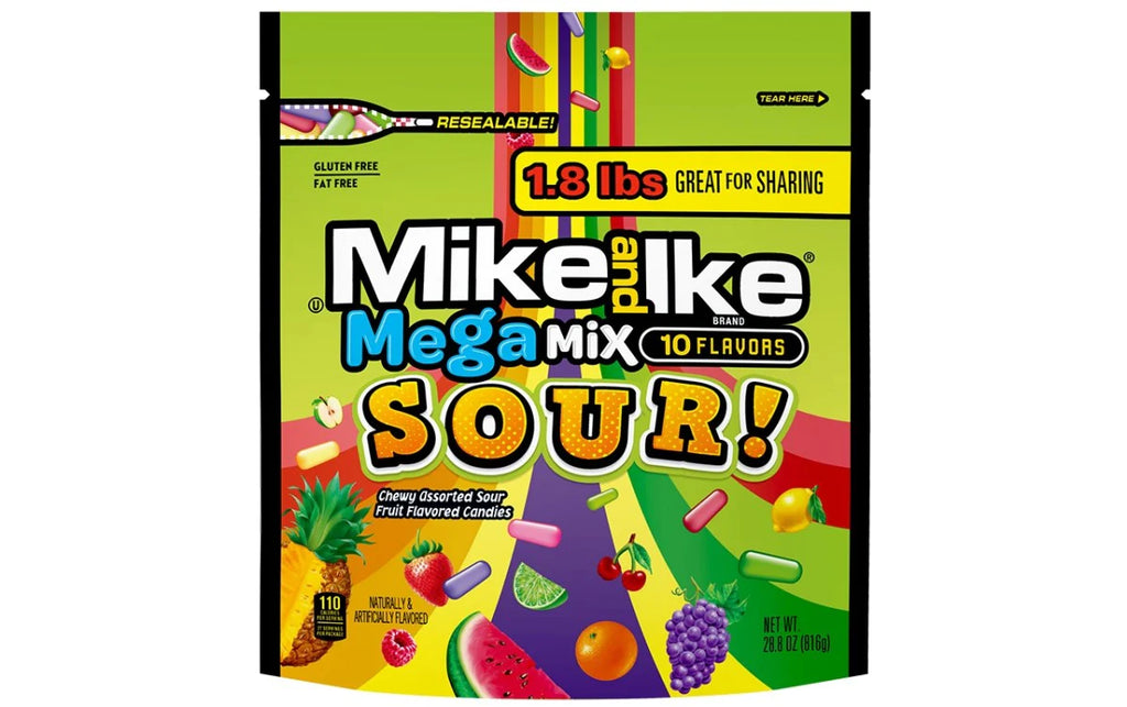 Mike & Ike Mega Mix Sour Stand Up Bag 1.8lb  1/6ct