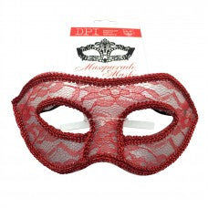 White Lace Masquerade Mask Red