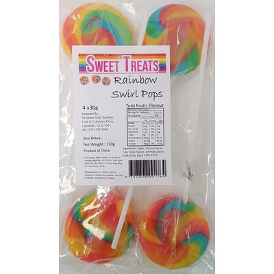 Sweet Treats 4 Pack Lollipops Rainbow Tutti Frutti