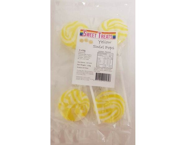 Sweet Treats 4 Pack Lollipops Yellow Lemon