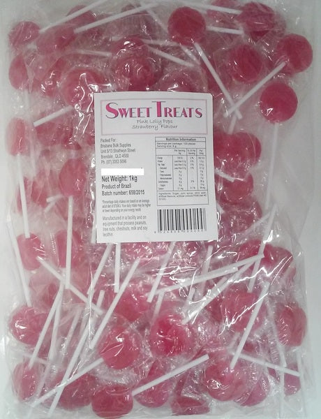 Sweet Treats Pink Strawberry Flat Lollipops 125pcs