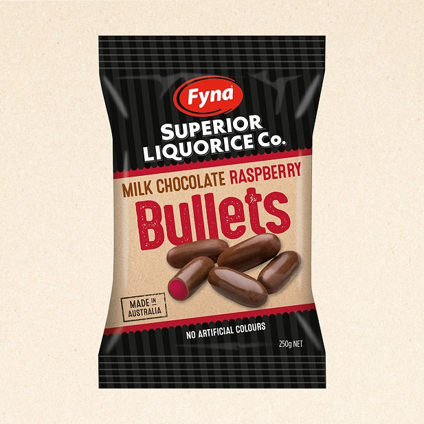 Fyna Superior Liquorice co milk choc rasp bullets