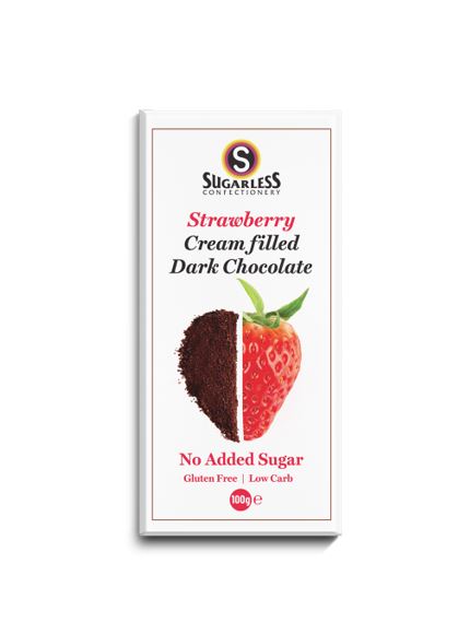 Sugarless Confectionery Strawberry Cream Filled Dark Choc Block