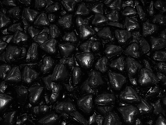 Toms Choc Hearts 1kg black foiled in cello bags