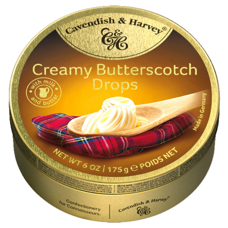 Cavendish & Harvey Creamy Butterscotch Drops Tin 175g - Tom's Confectionery Warehouse