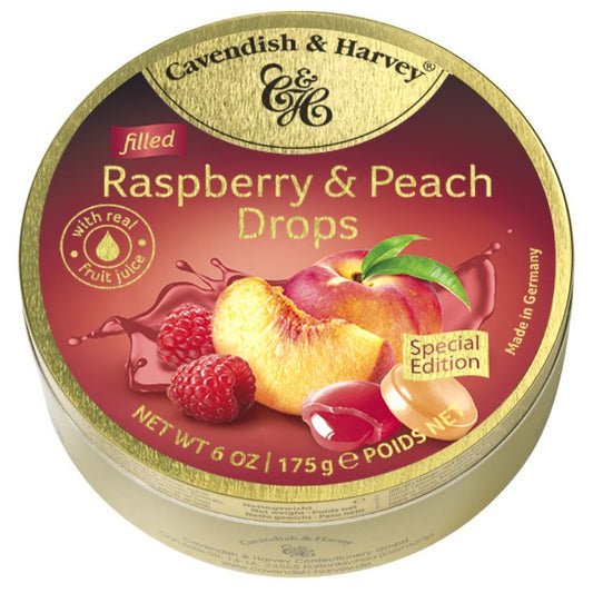 Cavendish & Harvey Raspberry & Peach Drops Tin 175g