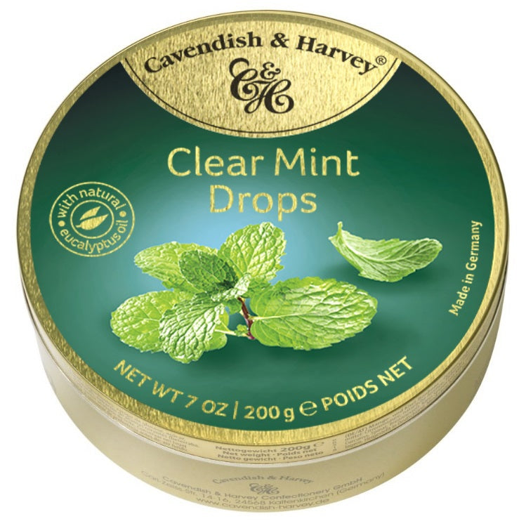 Cavendish & Harvey Clear Mint Drops Tin 200g - Tom's Confectionery Warehouse