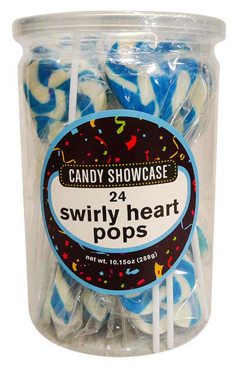 Candy Showcase Blue Swirly Heart Pops 24pcs