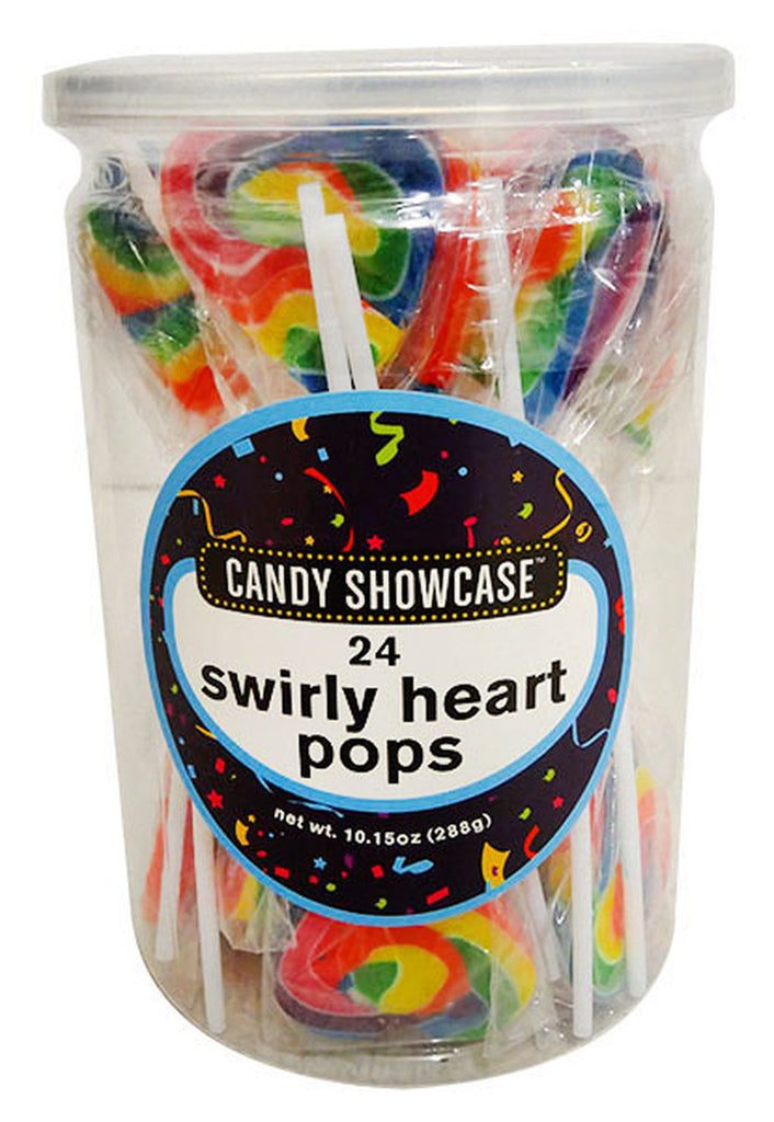 Candy Showcase Rainbow Swirly Heart Pops 24pcs