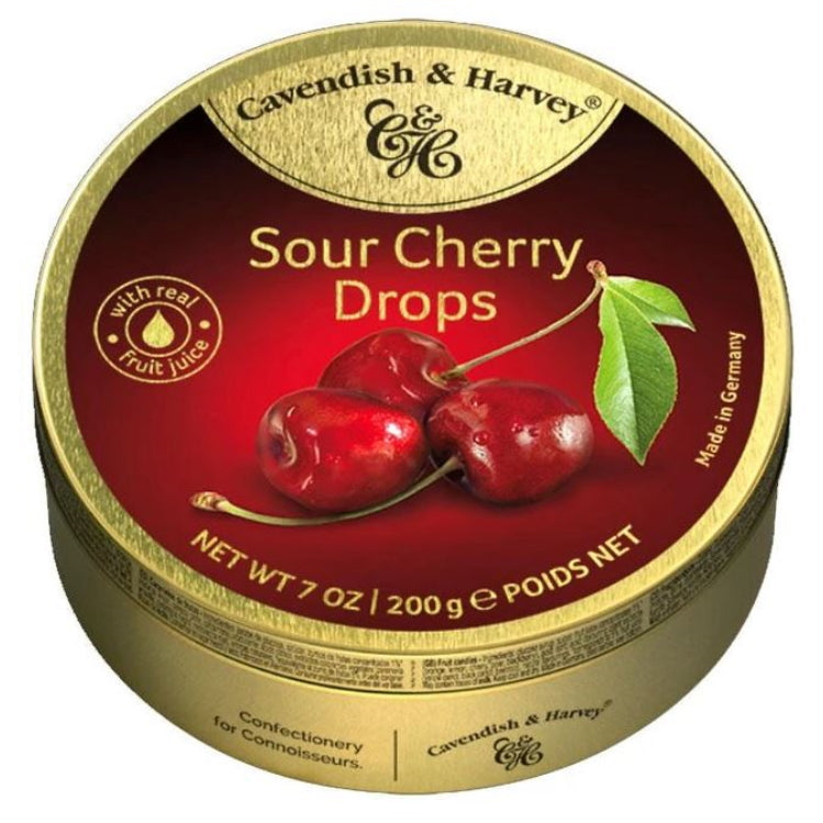 Cavendish & Harvey Sour Cherry Drops Tin 200g - Tom's Confectionery Warehouse