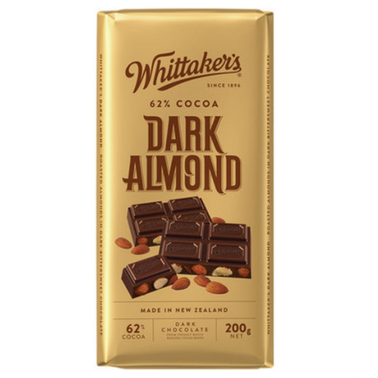Whittaker’s Dark Almond 62% Cocoa Choc Block 200g