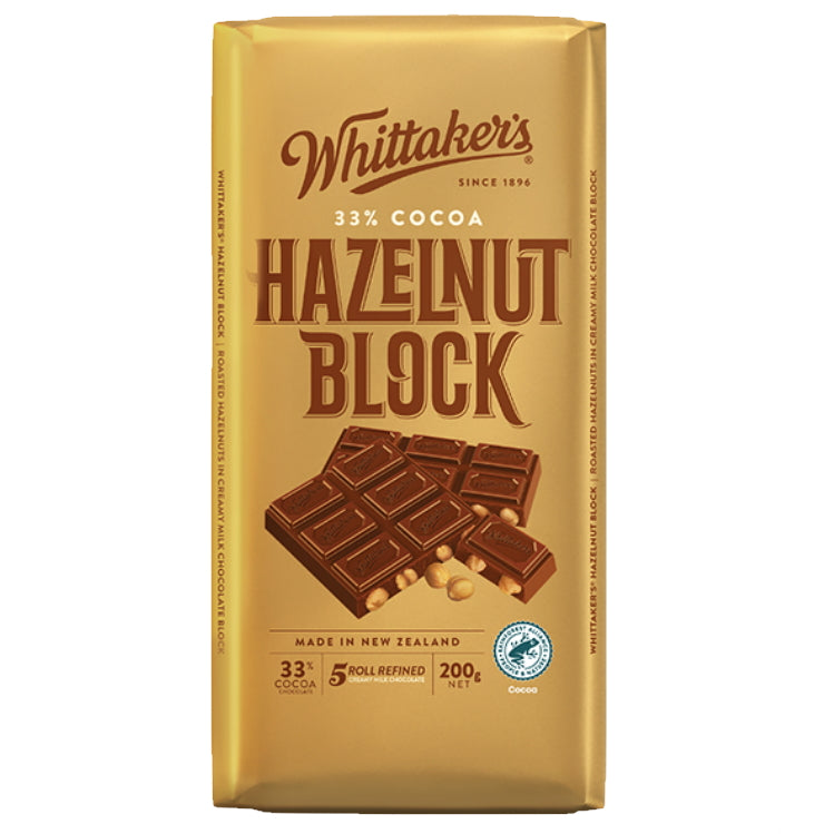 Whittaker’s Hazelnut Choc Block 200g - Tom's Confectionery Warehouse