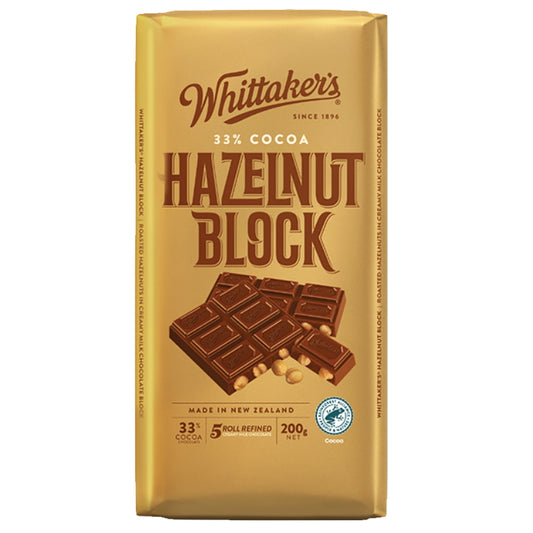 Whittaker’s Hazelnut Choc Block 200g - Tom's Confectionery Warehouse