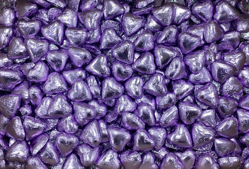 Toms Choc Hearts 1kg lilac foiled in cello bag