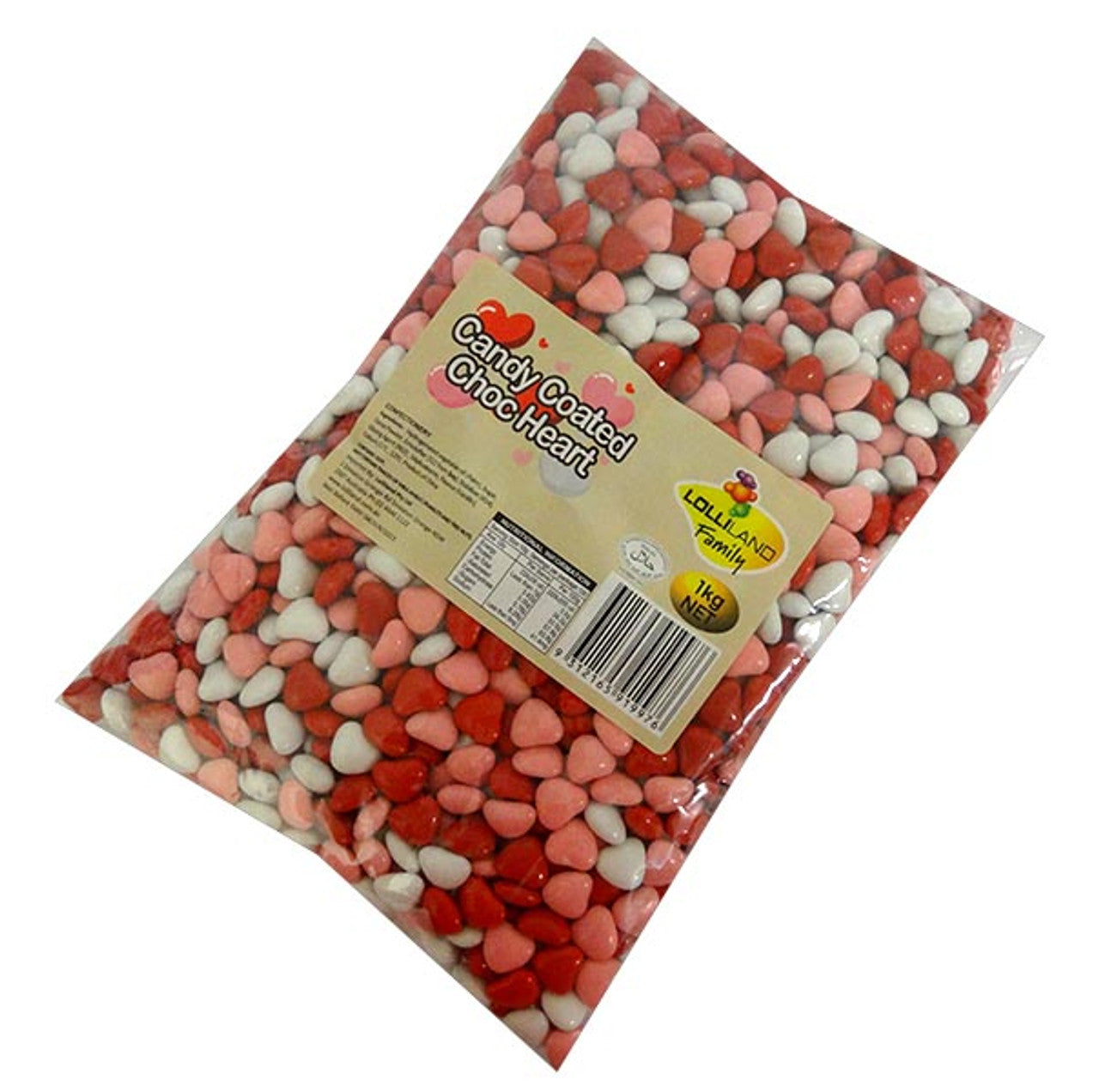 Lolliland Candy Coated Choc Heart Red 1KG