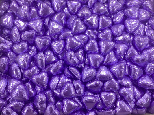 Toms Choc Hearts 1kg mauve foiled in cello bag