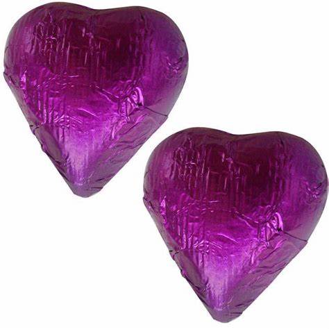 Toms Choc Hearts 1kg Light Purple foiled in cello bag