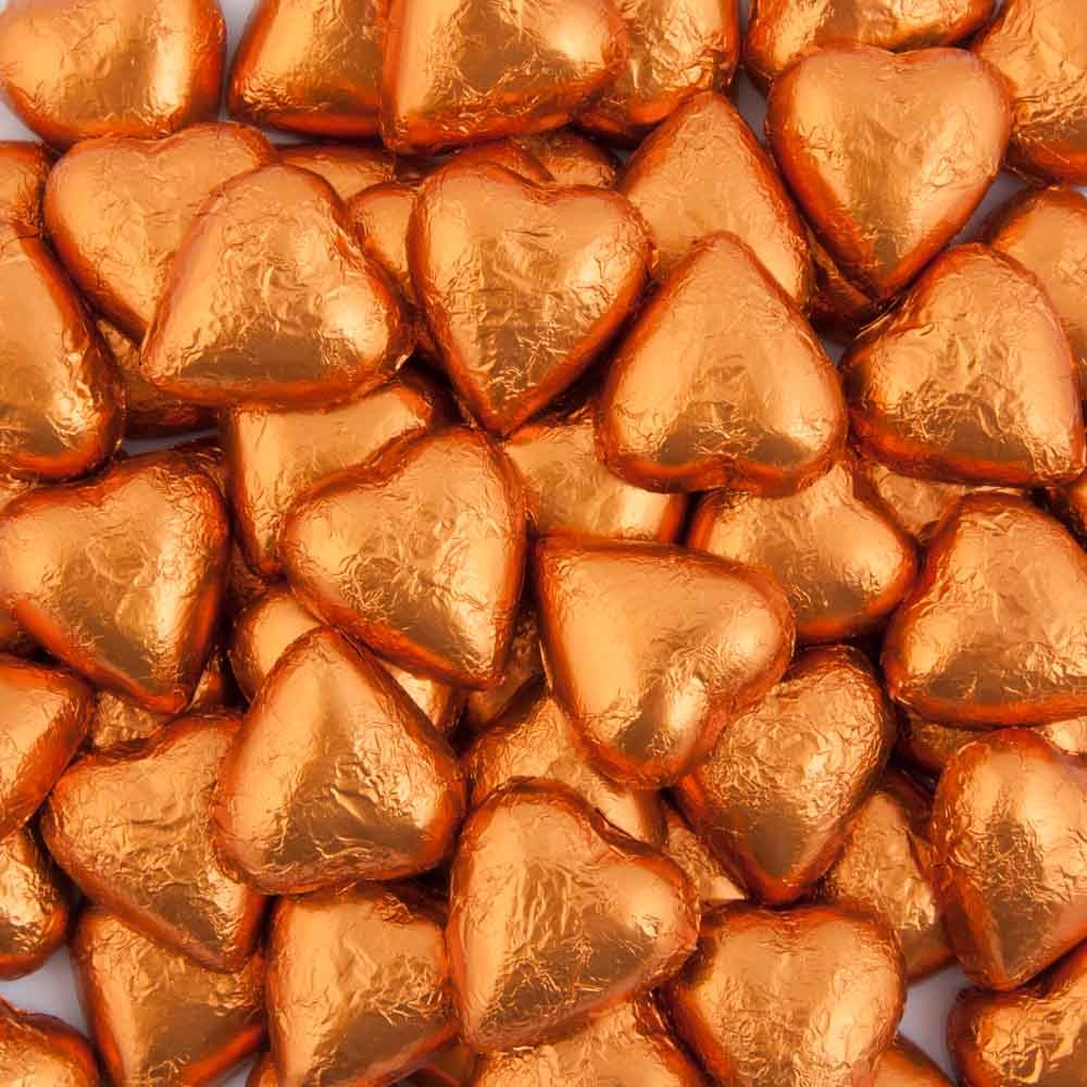 Toms Choc Hearts 1kg orange foiled in cello bags