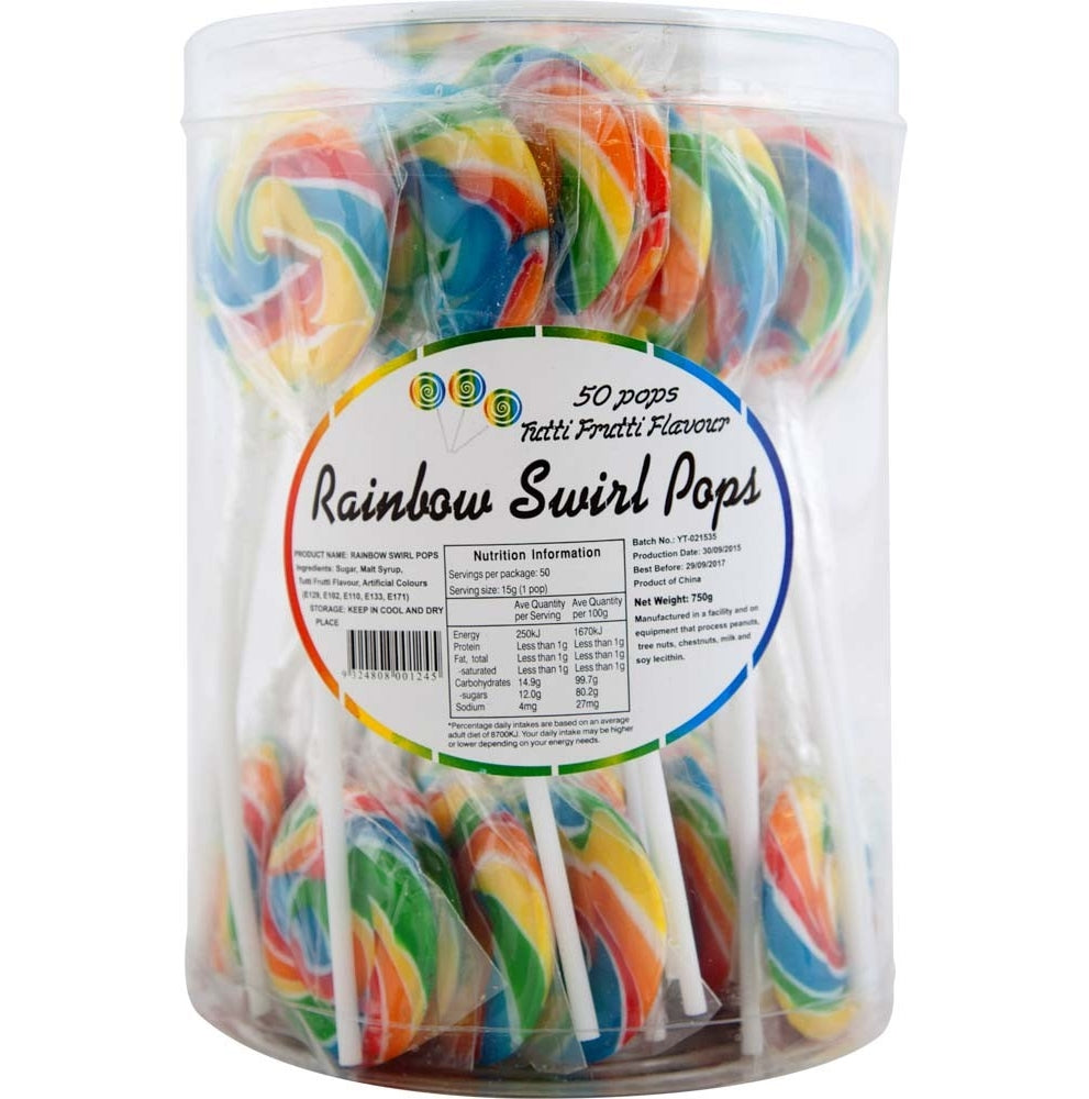 Sweet Treats Rainbow Tutti Frutti Swirl Pops 50pcs