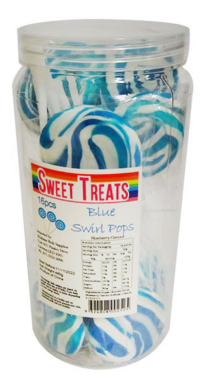 Sweet Treats Blue Swirl Pops 16pcs - Tom's Confectionery Warehouse