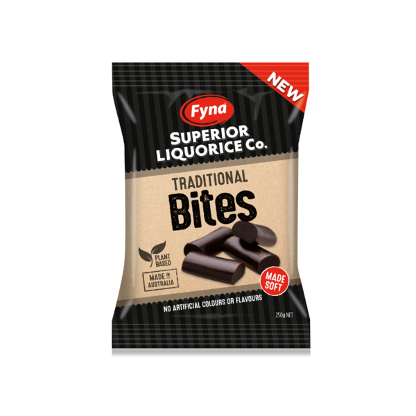 Fyna Superior Liquorice Black Bites 250g - Tom's Confectionery Warehouse