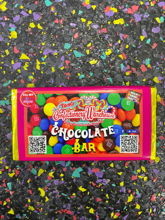 TOM'S CHOCOLATE BAR - MINI M&M'S MILK CHOCOLATE 50G
