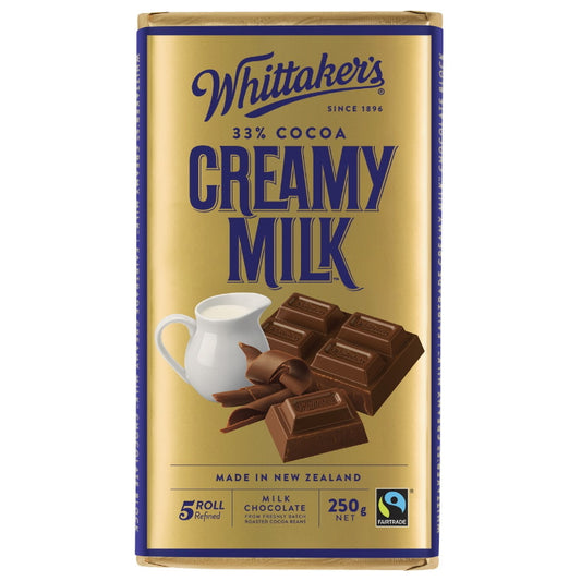 Whittaker’s Creamy Milk Choc Block 250g - Tom's Confectionery Warehouse