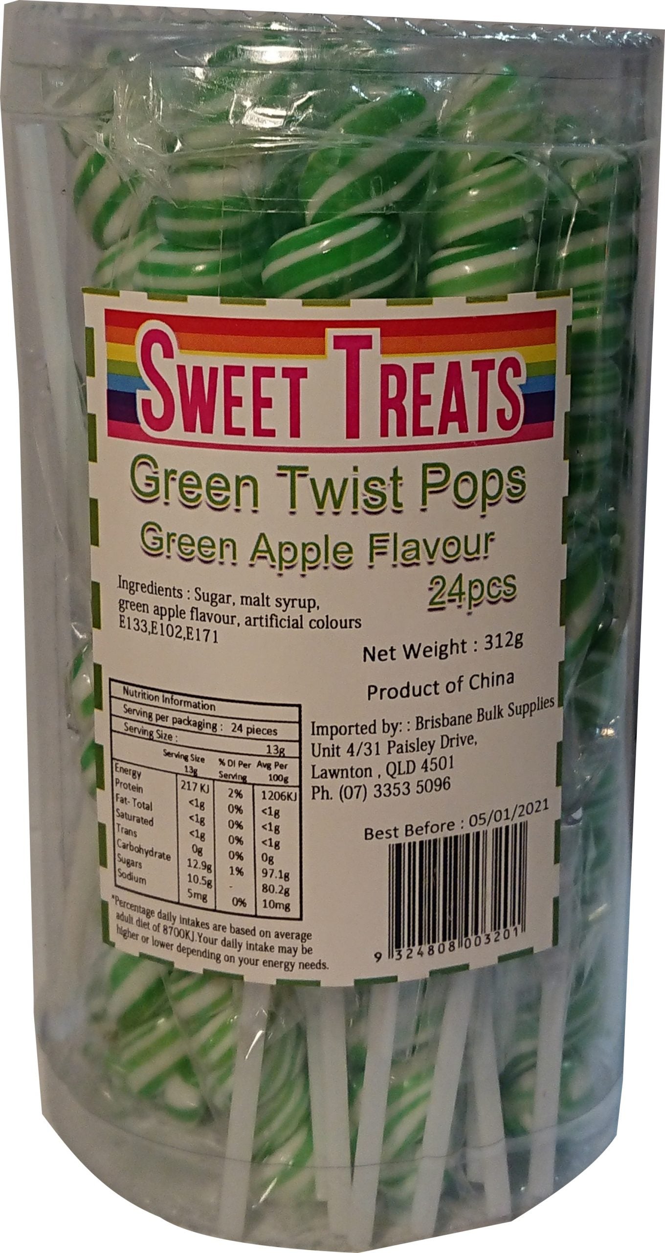 Sweet Treats Green Twist Pops 24pcs