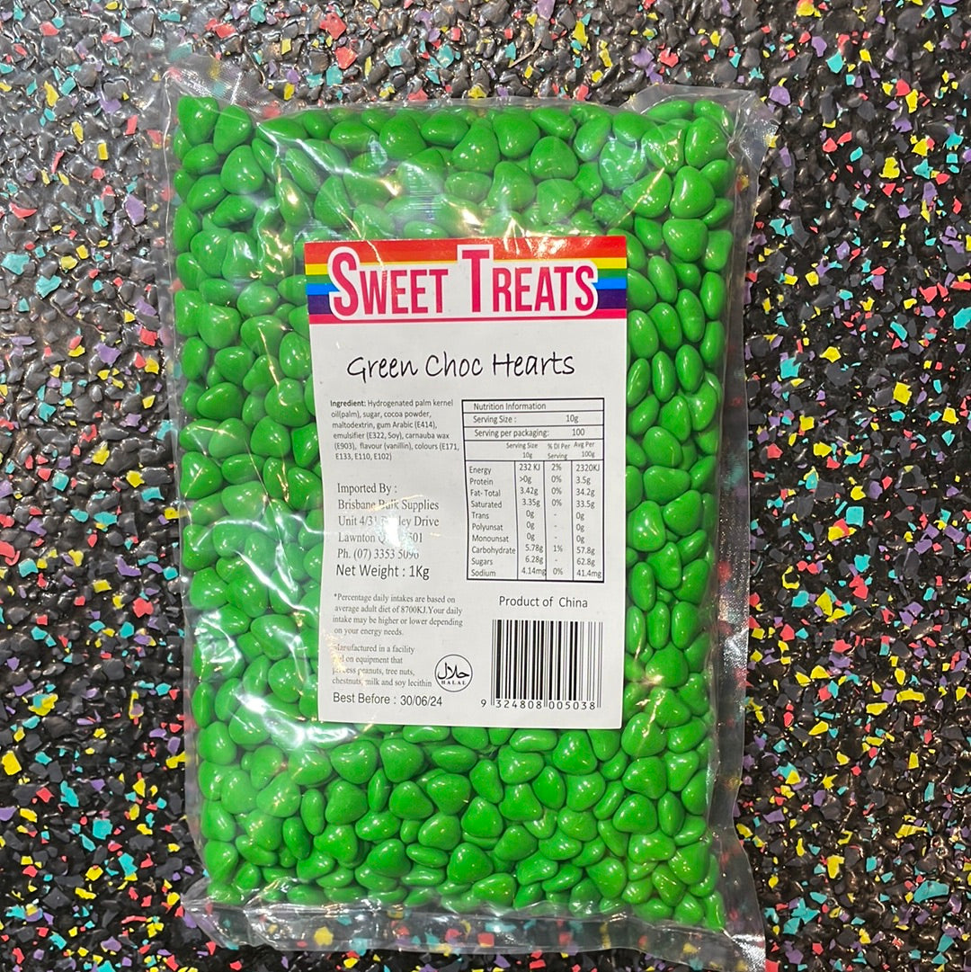 Sweet Treats Choc Hearts Green 1kg