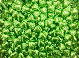 Toms Choc Hearts 1kg lime foiled in cello bag